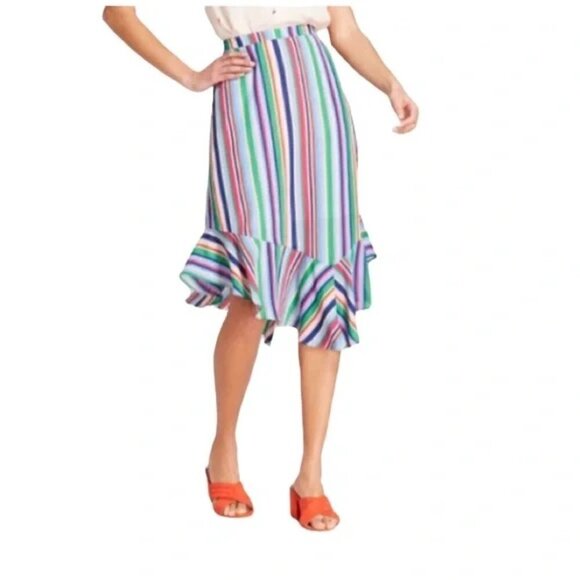 A New Day Rainbow Multi Colored Stripe Midi Skirt Size XS - Picture 1 of 6